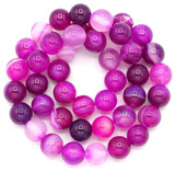 Approx. 15" Strand 8mm Banded Agate Round Beads, Magenta