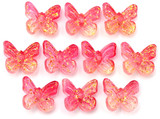 10pc 7x11mm Glass Butterfly Beads, Frosted Crystal/Red-Pink/Gold Speckle
