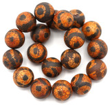 Approx. 7" Strand 10mm Dzi Agate Round Beads, Matte Crackled Jet/Brown Eye Pattern