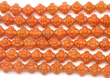 20pc Strand 6mm Czech Pressed Glass Fizgig Bumpy Spacer Bead, Crystal/Striated Red/Orange Wash