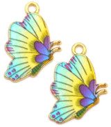 2pc 21x16mm Butterfly Charms, Blue/Yellow/Purple/Gold