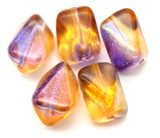 5pc 14x11mm Czech Pressed Glass Trapezoid Beads, Crystal/Orange-Violet Luster