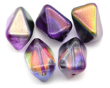 5pc 14x11mm Czech Pressed Glass Trapezoid Beads, Crystal/Violet Vitrail