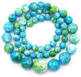 Approx. 16" Strand 6-15mm Rain Flower Stone (Man-Made) Graduated Round Beads, Blue/Yellow/White