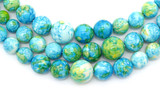 Approx. 16" Strand 6-15mm Rain Flower Stone (Man-Made) Graduated Round Beads, Blue/Yellow/White