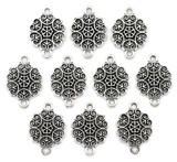 10pc 11x16mm Swirled Snowflake Medallion Links, Antique Silver
