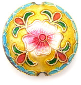 18x19mm Brass & Enamel Cloisonné Flower Coin Bead, Pink/Yellow/Blue