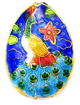 24x17mm Brass & Enamel Cloisonné Peacock Teardrop Bead, Gold/Sapphire Multi