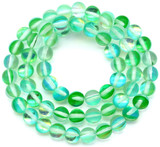 Approx. 15" Strand 6mm "Moonstone" Glass (Man-Made) Round Beads, Crystal Green