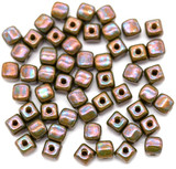 5-Gram Bag (Approx. 50+ Pcs) 4mm Czech Pressed Glass Cube Beads, Opaque Yellow Nebula
