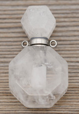 1pc Approx. 35x20mm Quartz Crystal Faceted Octagon Perfume Bottle Pendant w/2 Silver Loops
