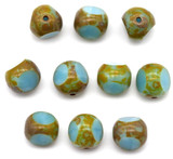 10pc 8mm Czech Fire-Polished Tri-Cut Window Beads, Sky Blue Swirl/Travertine