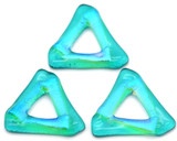 Approx. 40mm Dichroic Glass Triangle Donut Pendant, Aqua/Blue