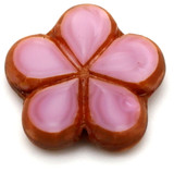 17mm Czech Glass Table-Cut Flower Bead, Opaque Pink Silk/Picasso