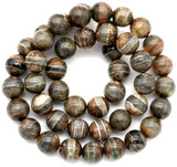 Approx. 15" Strand 6mm Dzi-Style Striped Agate Round Beads, Brown/Gray