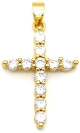 26x17mm Brass & Cubic Zirconia Cross Pendant, Gold