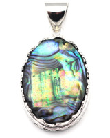 33x21mm Abalone Shell (Assembled) Oval Pendant, Antique Silver