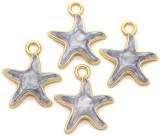 4pc 20x18mm Enameled Starfish Pendant, Gold/Gray Swirl