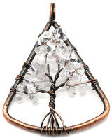 Approx. 39x30mm Rounded Triangle Tree of Life Pendant, Antique Copper & Quartz Crystal