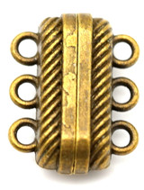 18x14mm Triple-Strand Rope-Accent Magnetic Clasp, Antique Bronze