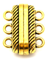 18x14mm Triple-Strand Rope-Accent Magnetic Clasp, Antique Gold