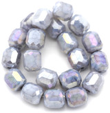 20pc Strand 8mm Crystal Faceted Barrel Beads, Gray Marble AB