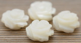 4pc 10mm Carved Mother-of-Pearl Shell Rose Flower Beads, White