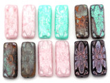 CZECH SECONDS: 2pc 20x8mm Czech Pressed Glass Rectangle w/Flower Beads (Imperfect, Random Colors)