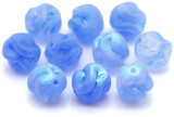 10pc 8mm Czech Pressed Glass Swirled Ripple Round Beads, Matte Crystal/Light Blue Swirl AB