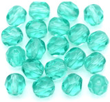 20pc 6mm Czech Fire-Polished Glass Faceted Round Beads, Light Teal