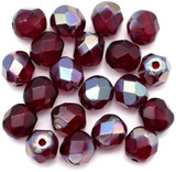 20pc 6mm Czech Fire-Polished Glass Faceted Round Beads, Garnet/Celsian