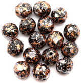 16pc 8mm Czech Fire-Polished Glass Faceted Round Beads, Jet Black w/ Copper & Silver Speckle
