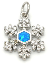 17x13mm Platinum-Plated Brass, Cubic Zirconia & Synthetic Blue Opal Snowflake Pendant