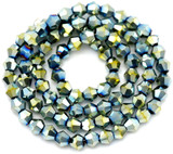 Approx. 13" Strand 4mm Crystal Faceted Bicone Beads, Metallic Green Iris