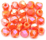 24pc 6x5mm Crystal Faceted Cubic Cylinder Beads, Opaque Orange AB