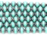4.7" Strand (About 15pcs) 8mm Czech Fire-Polished Glass Faceted Rose-Cut Rondelle Beads, Opaque Minty Turquoise w/Bronze Luster