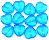 12pc 12mm Czech Pressed Glass Heart Beads, Transparent Aqua