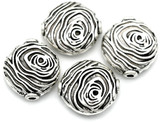 4pc 14.5x13.5mm Rose Coin Beads, Antique Silver