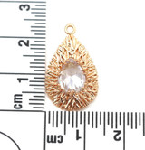 22x13mm Rose Gold-Plated Brass & Cubic Zirconia Branch-Textured Teardrop Pendant