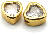 2pc 6mm Crystal & 18K Gold-Plated Heart Charms, Crystal