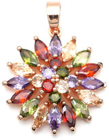 Approx. 20mm Brass Flower Pendant w/Multicolor Micro-Pave Cubic Zirconia, Rose Gold