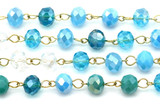 1 Meter (3.2 Feet) 13x8mm Beaded Brass Jewelry Chain, Antique Gold w/Crystal Rondelle Beads in Ocean Mix