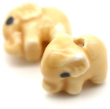 2pc Approx. 14x11mm Handmade Porcelain Elephant Beads, Light Brown