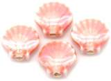 4pc Approx. 12mm Handmade Porcelain Shell Beads, Coral Pink