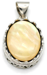 33x21mm Freshwater Mother-of-Pearl Shell Oval Pendant, Antique Silver