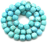 Approx. 13" Strand 8x7mm Howlite (Dyed) Faceted Cubic Gemstone Beads, Turquoise