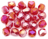 24pc 6x5mm Crystal Faceted Cubic Cylinder Beads, Opaque Dark Coral Red AB