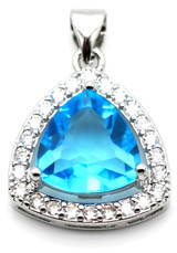 23x16mm Brass & Cubic Zirconia Triangle Pendant, Silver/Crystal Sky Blue