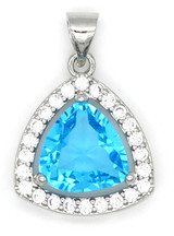 23x16mm Brass & Cubic Zirconia Triangle Pendant, Silver/Crystal Sky Blue