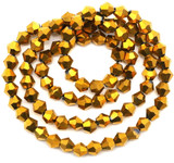 Approx. 12” Strand 4mm Crystal Bicone Beads, Metallic Dark Gold